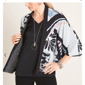 Chicos Abstract Cocoon Kimono Jacket Sz L / XL NEW Reversible Asian Japanese
